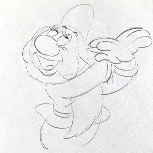 Snow White and the Seven Dwarfs : Original Bashful Production Rough Drawing (Walt Disney, 1937). For sale on FLIP Gallery