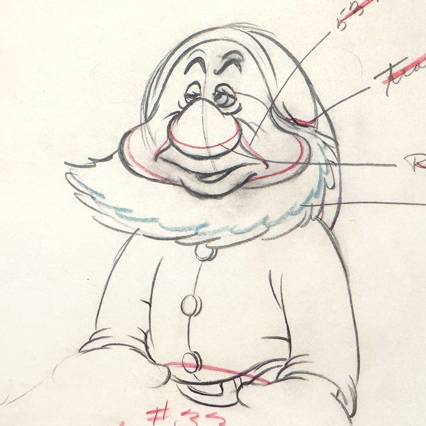 Snow White and the Seven Dwarfs - Sneezy Original Animation Art Drawing (Walt Disney, 1937). For sale on FLIP Gallery