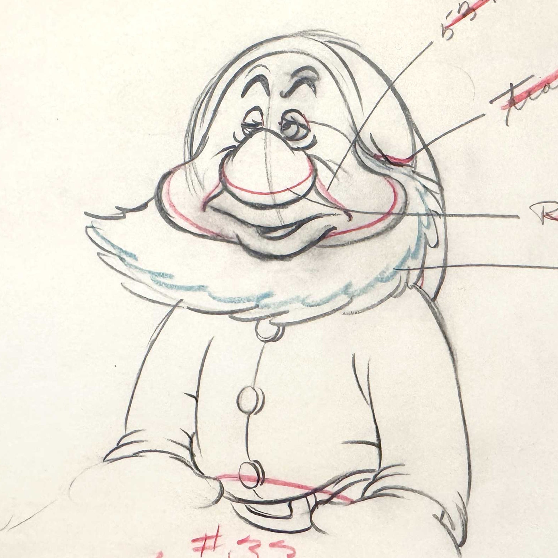 Snow White and the Seven Dwarfs - Sneezy Original Animation Art Drawing (Walt Disney, 1937). For sale on FLIP Gallery