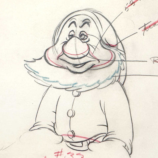 Snow White and the Seven Dwarfs - Sneezy Original Animation Art Drawing (Walt Disney, 1937). For sale on FLIP Gallery