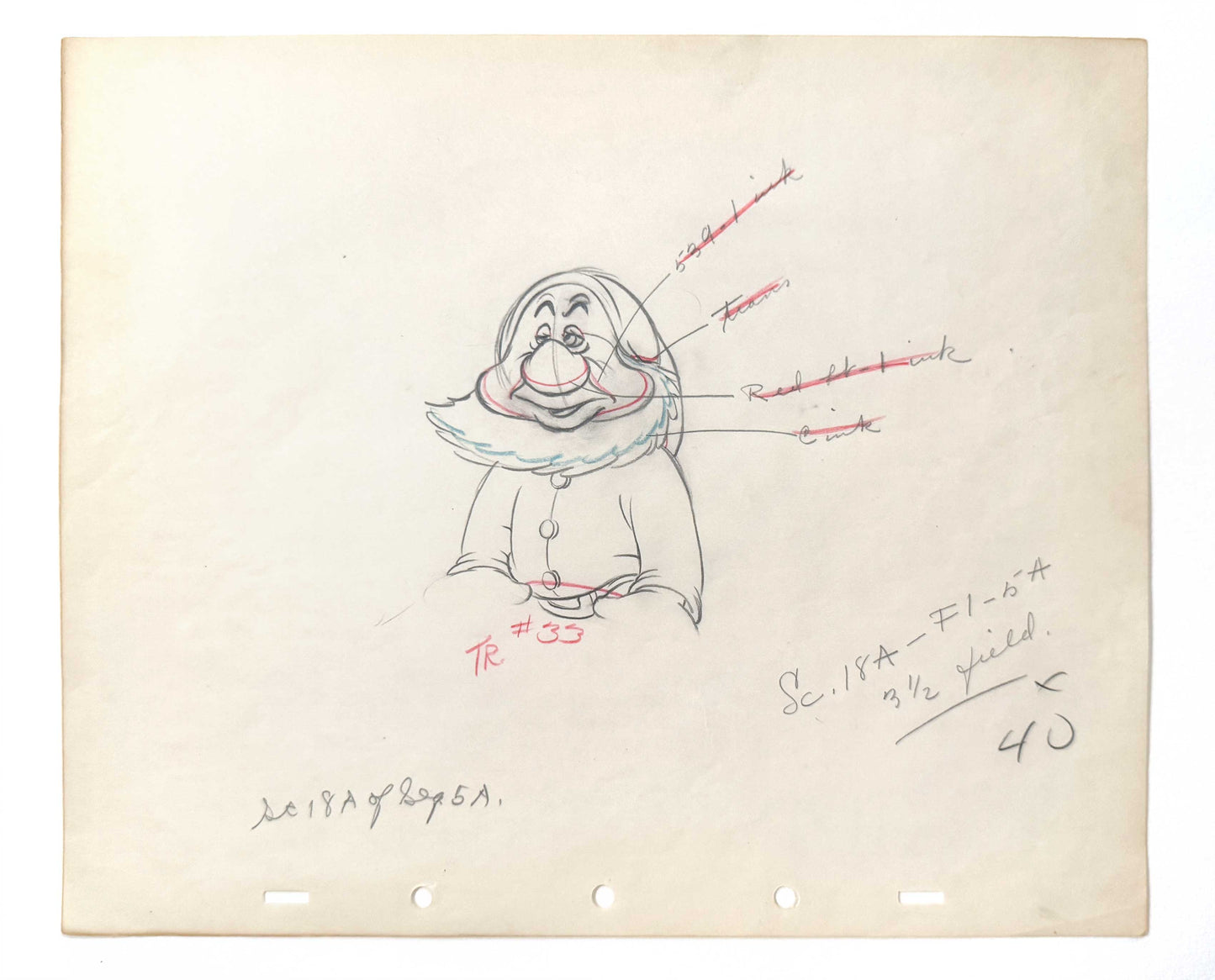 Snow White and the Seven Dwarfs - Sneezy Original Animation Art Drawing (Walt Disney, 1937). For sale on FLIP Gallery