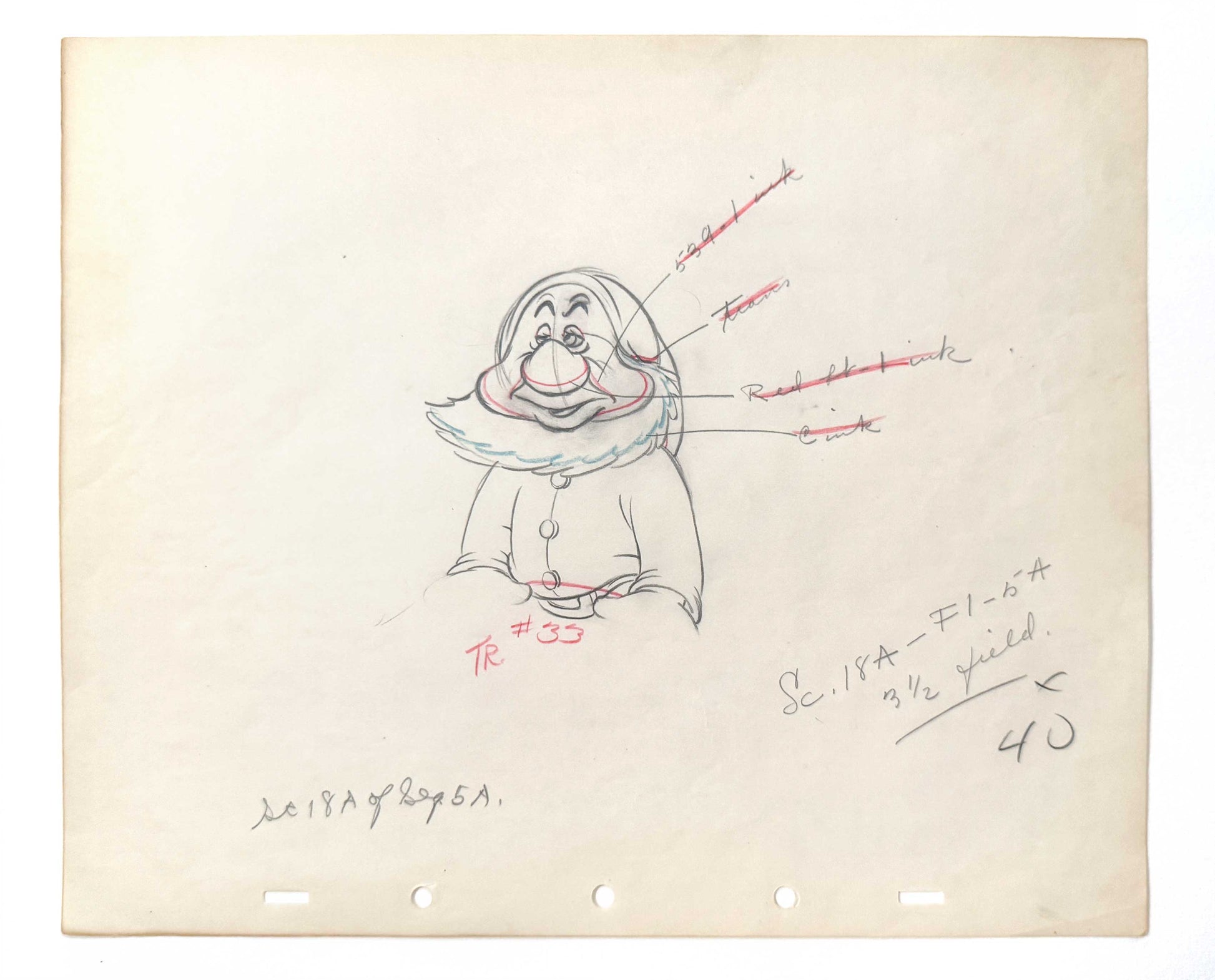 Snow White and the Seven Dwarfs - Sneezy Original Animation Art Drawing (Walt Disney, 1937). For sale on FLIP Gallery