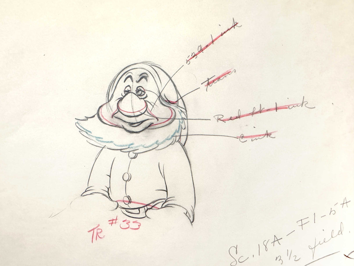 Snow White and the Seven Dwarfs - Sneezy Original Animation Art Drawing (Walt Disney, 1937). For sale on FLIP Gallery