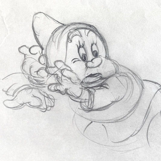 Snow White and the Seven Dwarfs : Deleted Soup Eating Scene Happy Animation Drawing (Walt Disney, 1937). For sale on FLIP Gallery