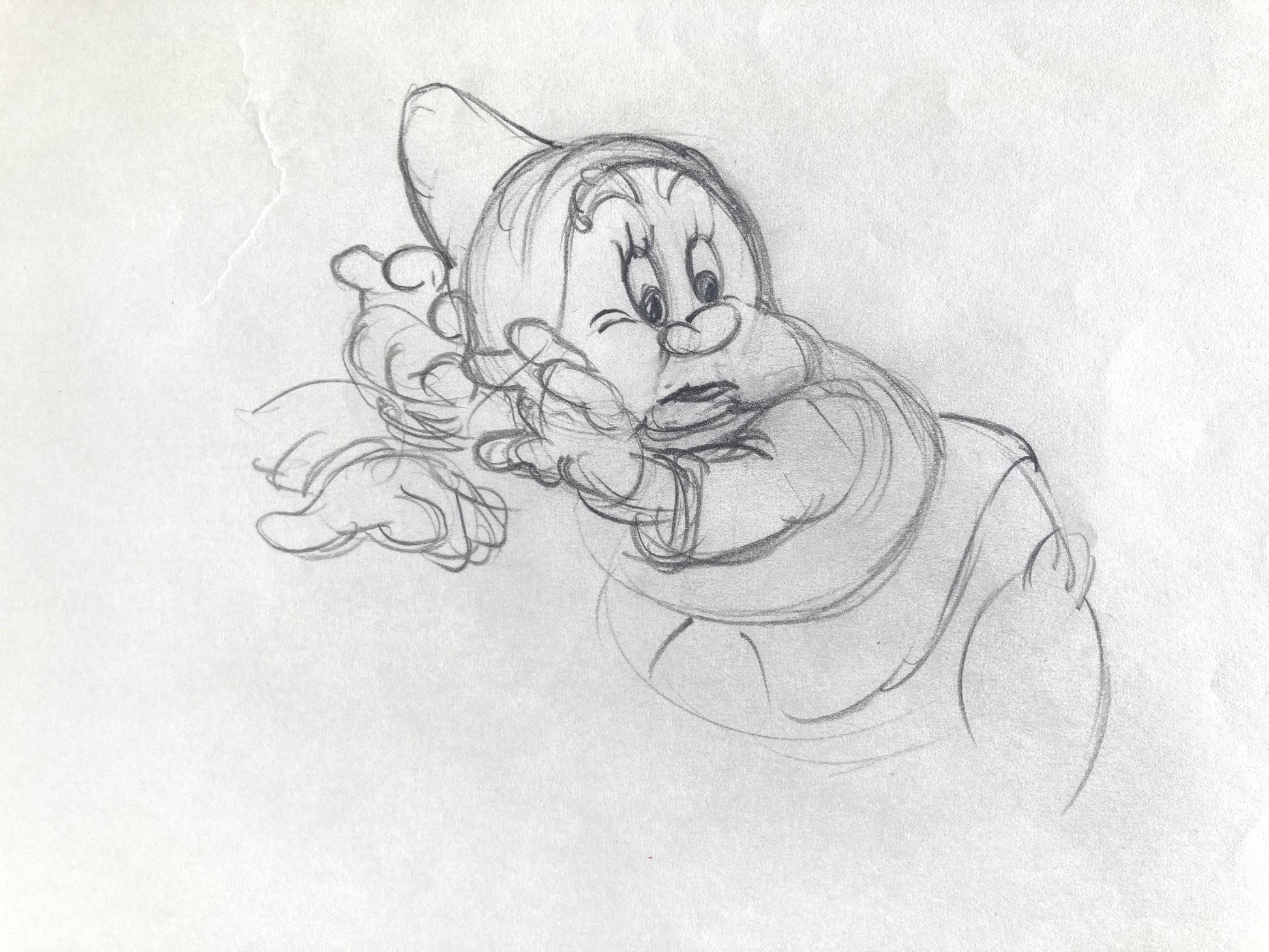 Snow White and the Seven Dwarfs : Deleted Soup Eating Scene Happy Animation Drawing (Walt Disney, 1937). For sale on FLIP Gallery