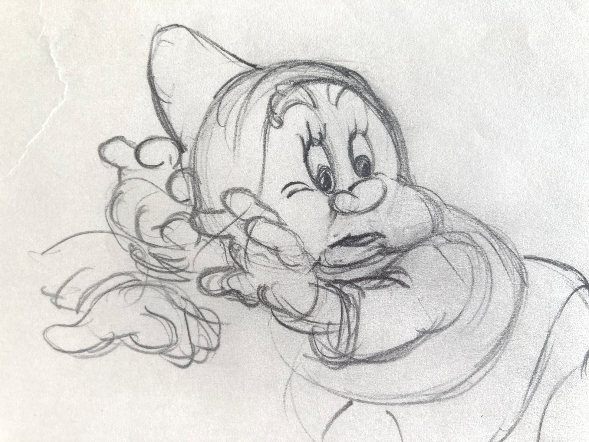 Snow White and the Seven Dwarfs : Deleted Soup Eating Scene Happy Animation Drawing (Walt Disney, 1937). For sale on FLIP Gallery