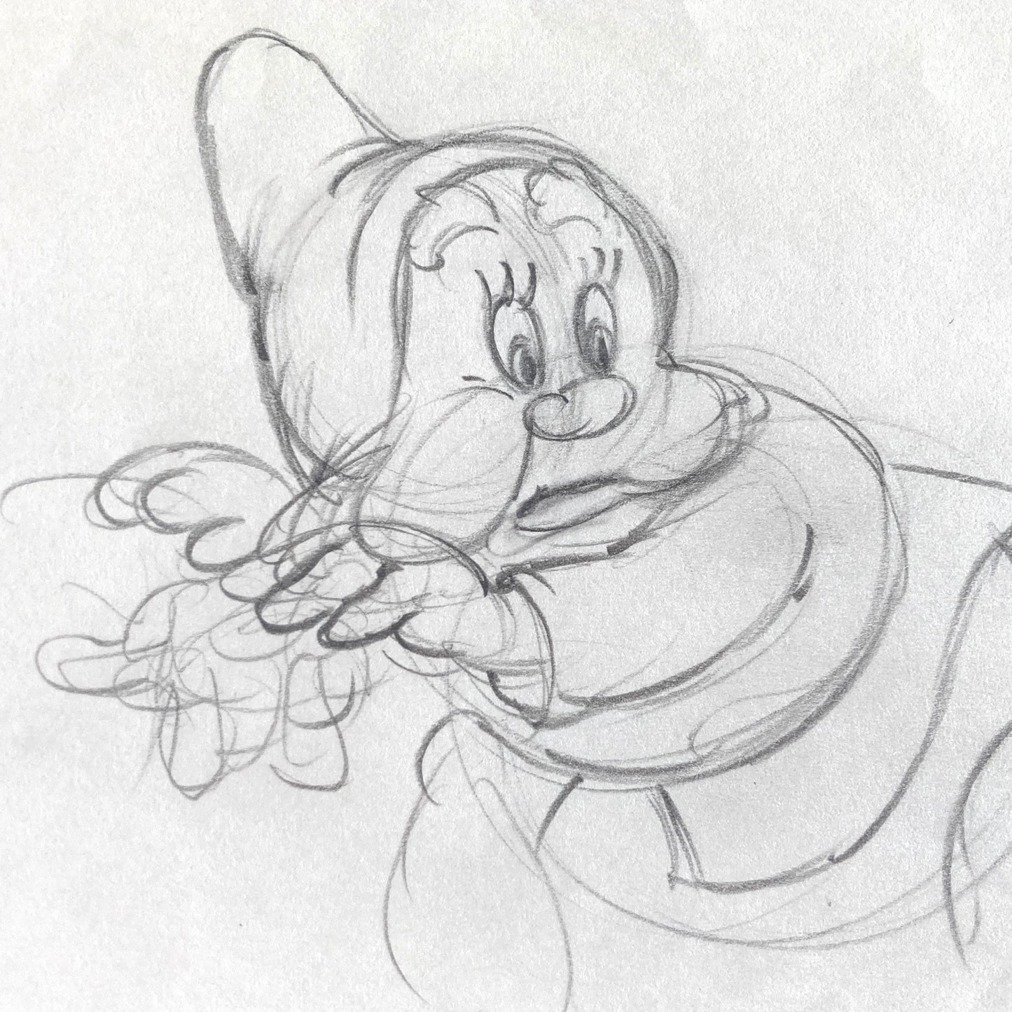 Snow White and the Seven Dwarfs : Deleted Soup Eating Scene Happy Animation Drawing (Walt Disney, 1937). For sale on FLIP Gallery