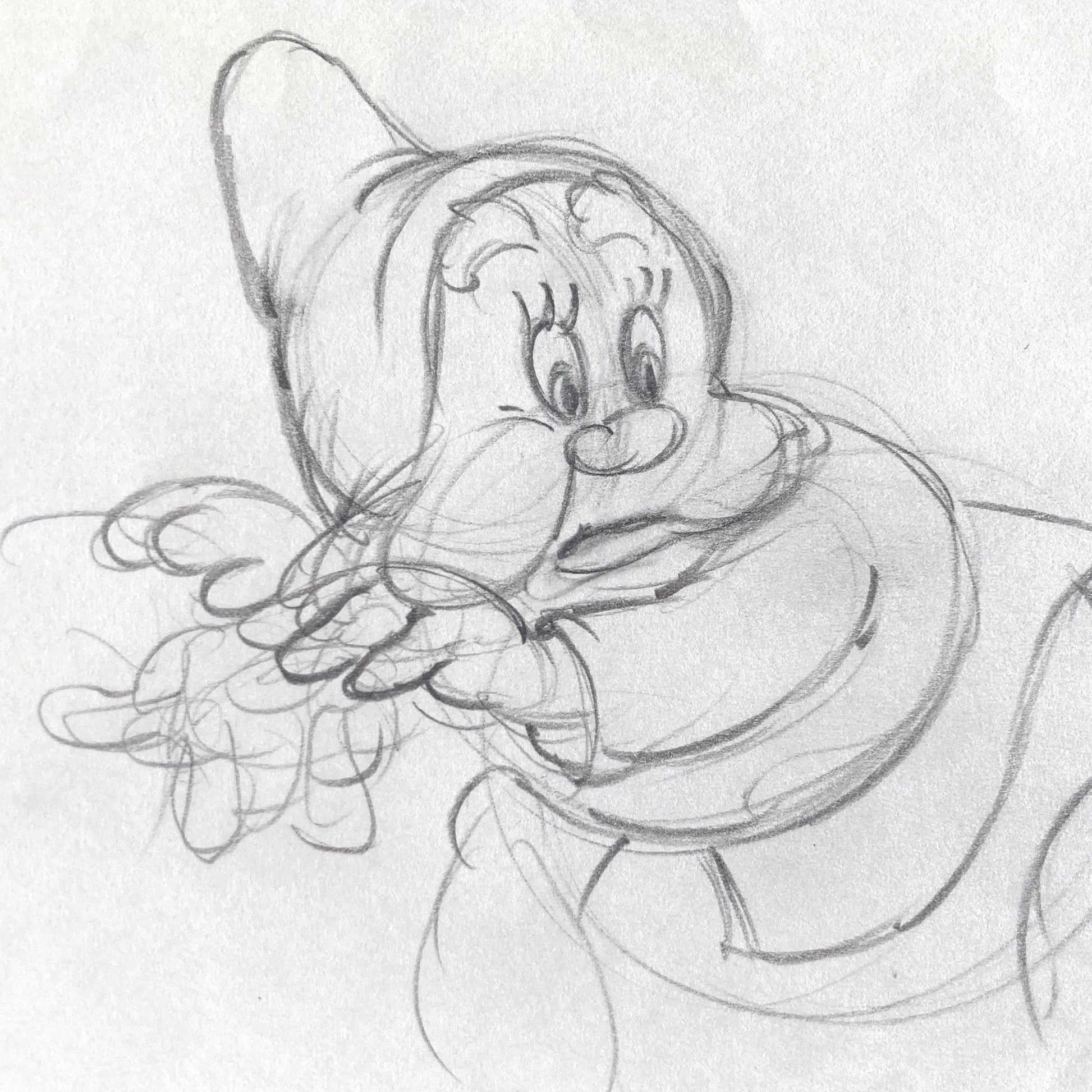 Snow White and the Seven Dwarfs : Deleted Soup Eating Scene Happy Animation Drawing (Walt Disney, 1937). For sale on FLIP Gallery