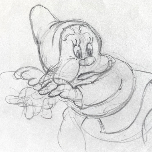 Snow White and the Seven Dwarfs : Deleted Soup Eating Scene Happy Animation Drawing (Walt Disney, 1937). For sale on FLIP Gallery