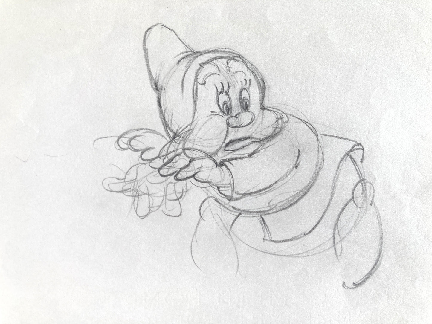 Snow White and the Seven Dwarfs : Deleted Soup Eating Scene Happy Animation Drawing (Walt Disney, 1937). For sale on FLIP Gallery