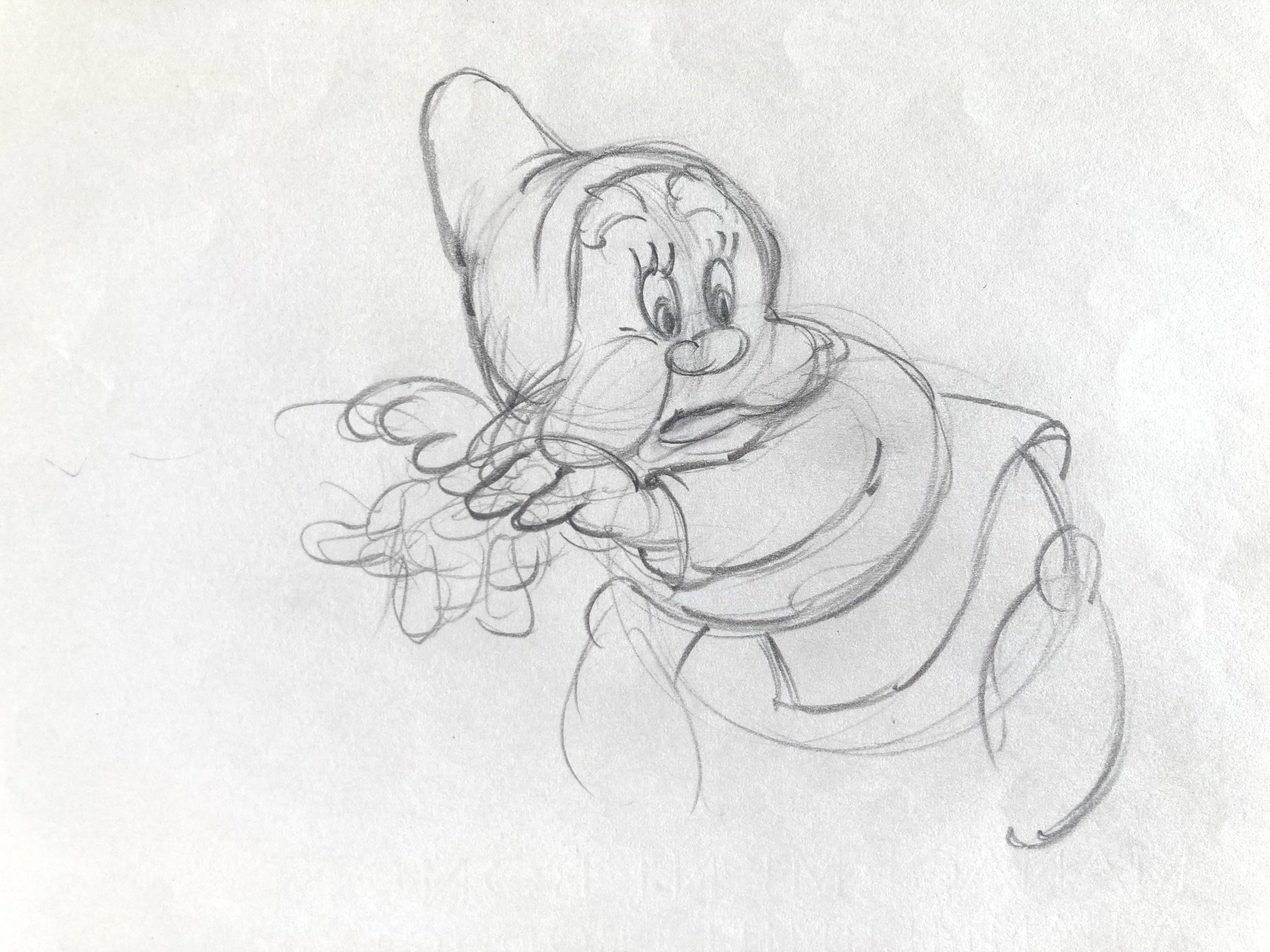 Snow White and the Seven Dwarfs : Deleted Soup Eating Scene Happy Animation Drawing (Walt Disney, 1937). For sale on FLIP Gallery