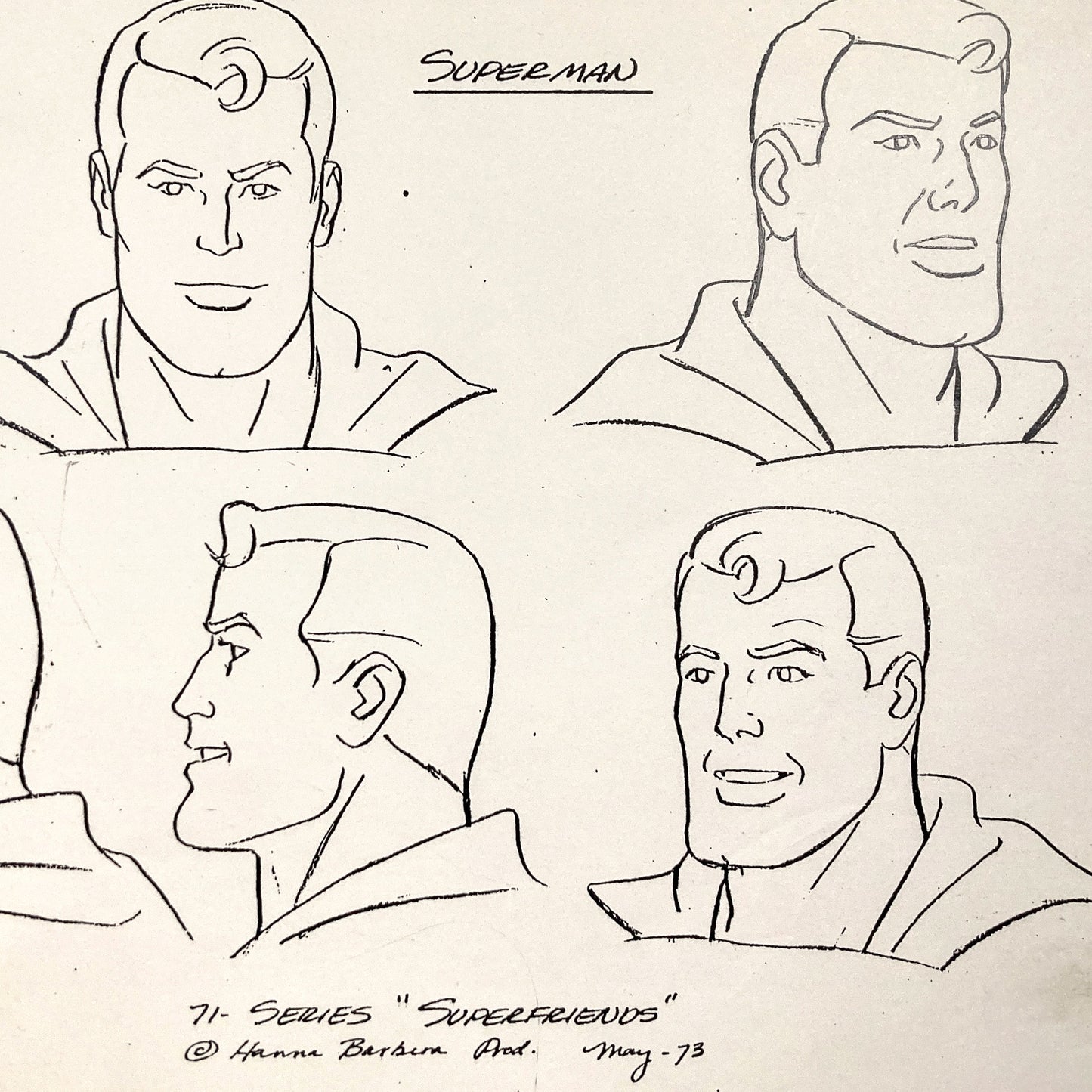 SUPERMAN : Vintage 1973 Hanna-Barbera Model Sheet SuperFriends Production. For sale on FLIP Gallery