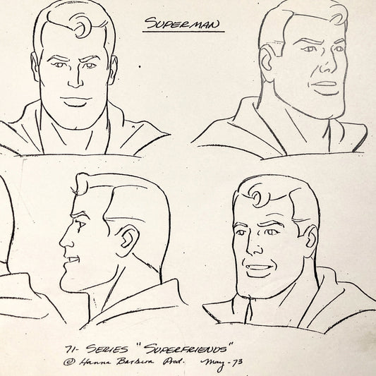 SUPERMAN : Vintage 1973 Hanna-Barbera Model Sheet SuperFriends Production. For sale on FLIP Gallery