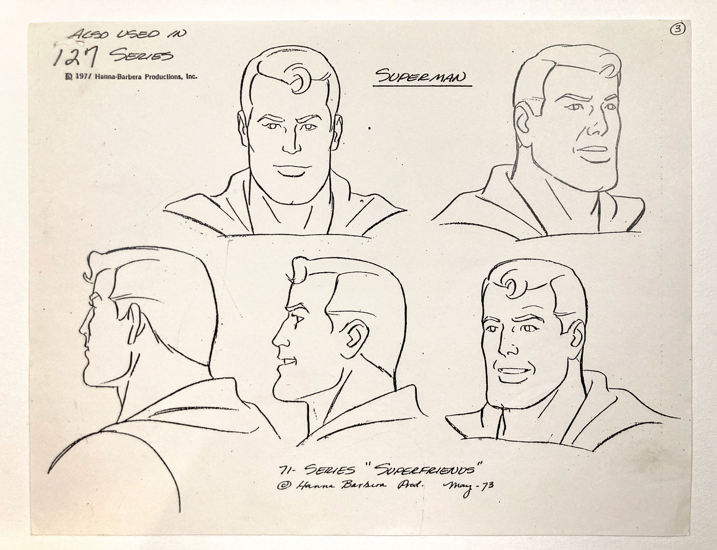 SUPERMAN : Vintage 1973 Hanna-Barbera Model Sheet SuperFriends Production. For sale on FLIP Gallery