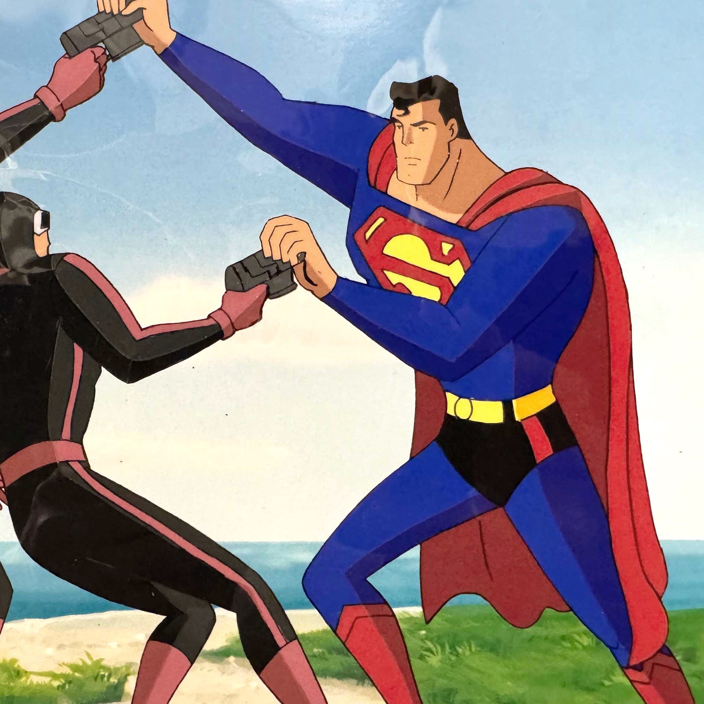 Superman: The Animated Series "A Fish Story" : Superman and Lex Luthor Thugs Original Production Cel Setup (Warner Bros. 1999).