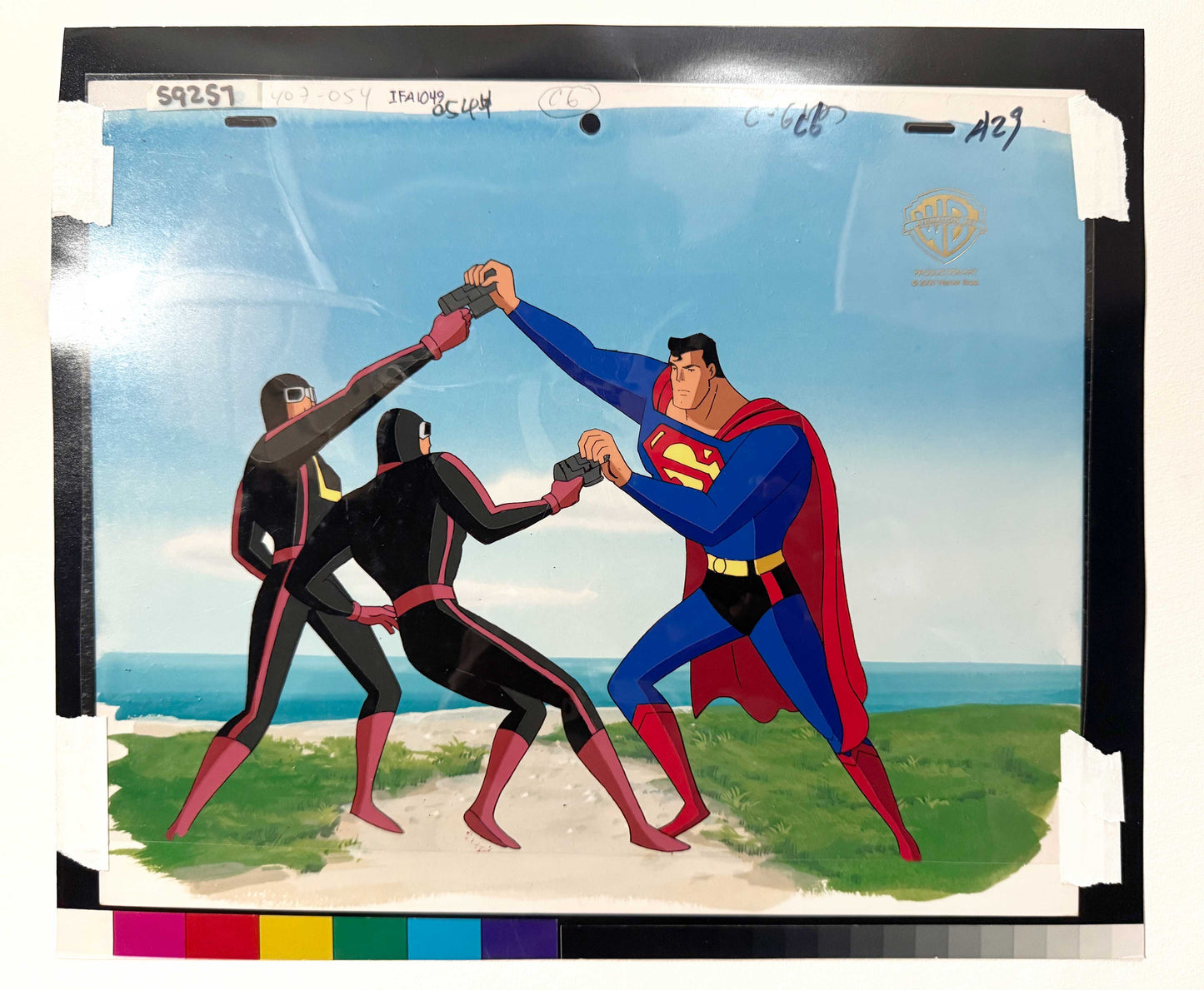 Superman: The Animated Series "A Fish Story" : Superman and Lex Luthor Thugs Original Production Cel Setup (Warner Bros. 1999).