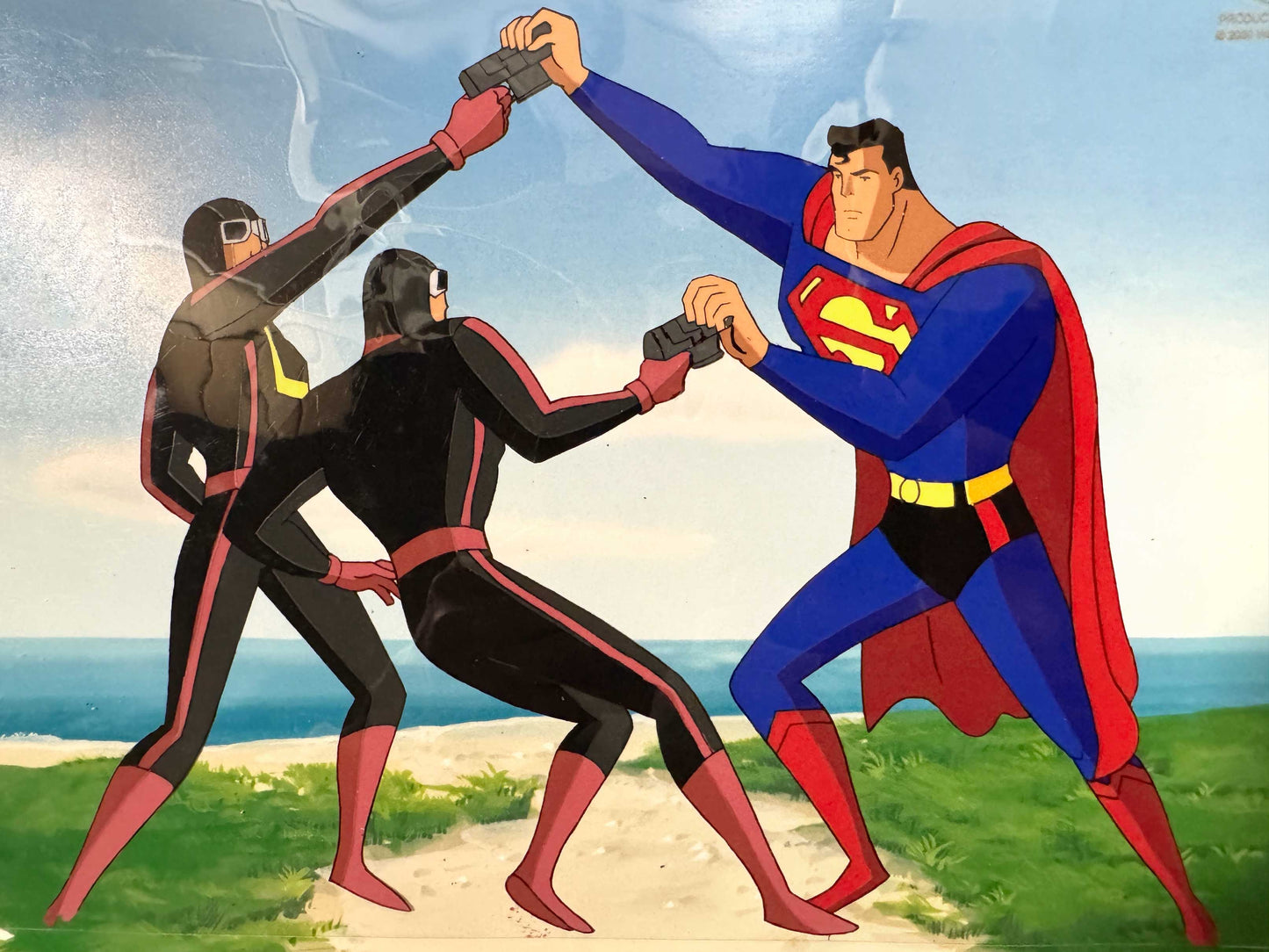 Superman: The Animated Series "A Fish Story" : Superman and Lex Luthor Thugs Original Production Cel Setup (Warner Bros. 1999).