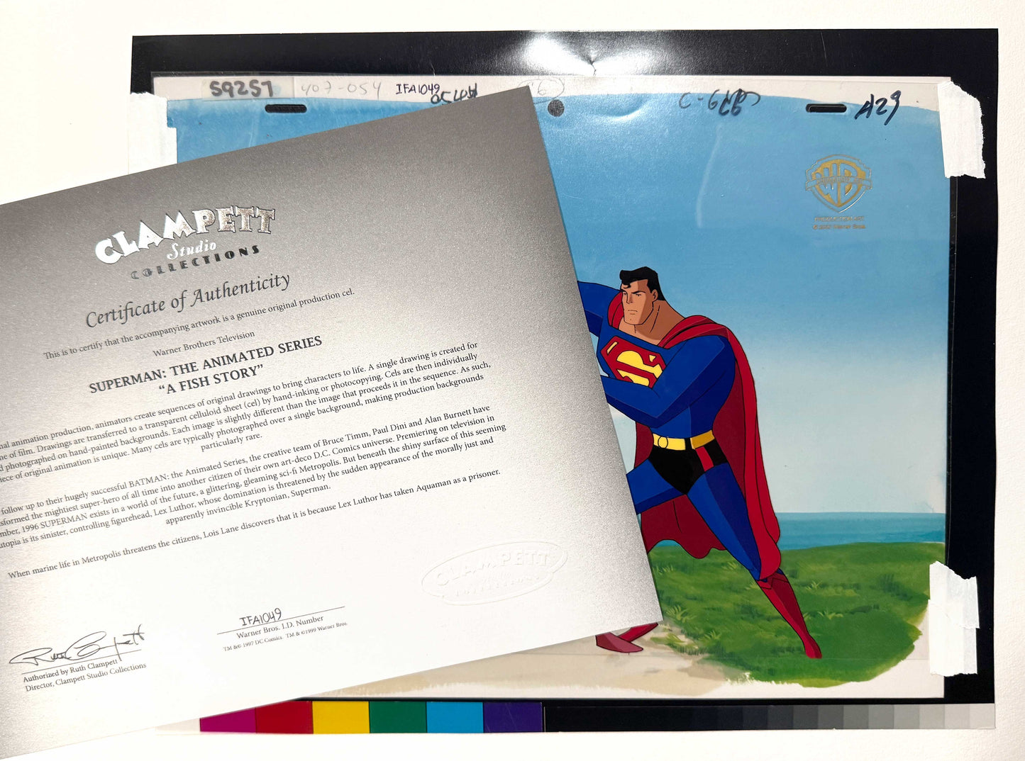 Superman: The Animated Series "A Fish Story" : Superman and Lex Luthor Thugs Original Production Cel Setup (Warner Bros. 1999).