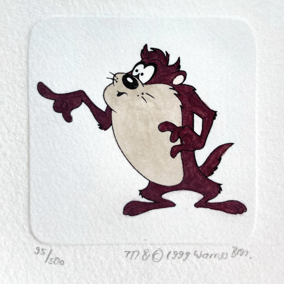 Tasmanian Devil Hand-Colored Sowa & Reiser Sold-Out Limited Edition Cartoon Etching (Warner Brothers, c. 1990s-2000s). For sale on FLIP Gallery
