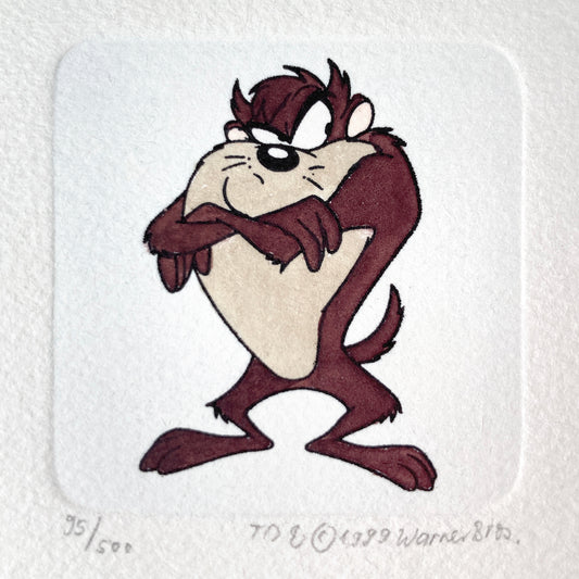 Tasmanian Devil Hand-Colored Sowa & Reiser Sold-Out Limited Edition Cartoon Etchings #95/500 (Warner Brothers, c. 1990s-2000s). For sale on FLIP Gallery