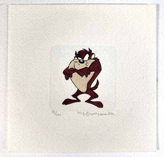 Tasmanian Devil Hand-Colored Sowa & Reiser Sold-Out Limited Edition Cartoon Etching #95/500 (Warner Brothers, c. 1990s-2000s). For sale on FLIP Gallery