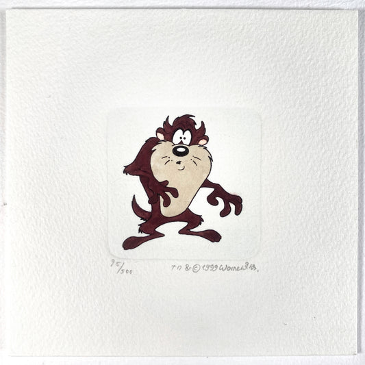 Tasmanian Devil Hand-Colored Sowa & Reiser Sold-Out Limited Edition Cartoon Etching #95/500 (Warner Brothers, c. 1990s-2000s). For sale on FLIP Gallery