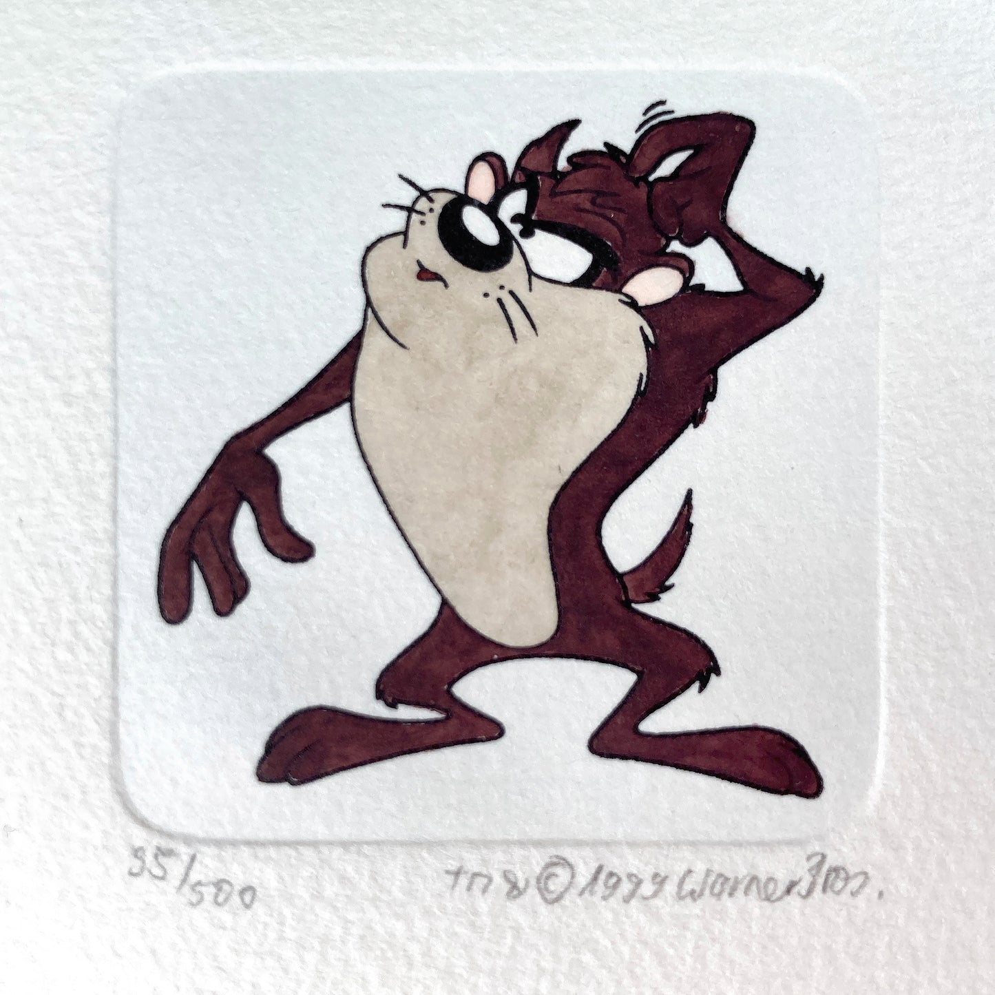 Tasmanian Devil Hand-Colored Sowa & Reiser Sold-Out Limited Edition Cartoon Etching #95/500 (Warner Brothers, c. 1990s-2000s). For sale on FLIP Gallery