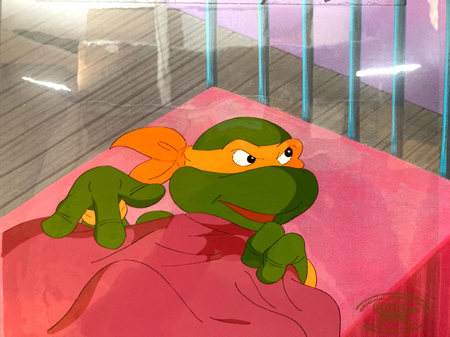 Teenage Mutant Ninja Turtles : Michelangelo Original Animation Production Cel – Murakami-Wolf-Swenson (1987–1989). For sale on FLIP Gallery