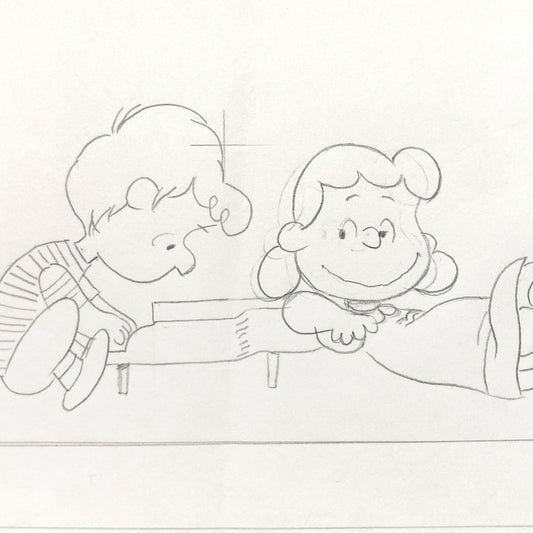 Peanuts The Charlie Brown and Snoopy Show "Lucy Loves Schroeder" Lucy and Schroeder Layout Drawing (Bill Melendez, 1983). For sale on FLIP Gallery