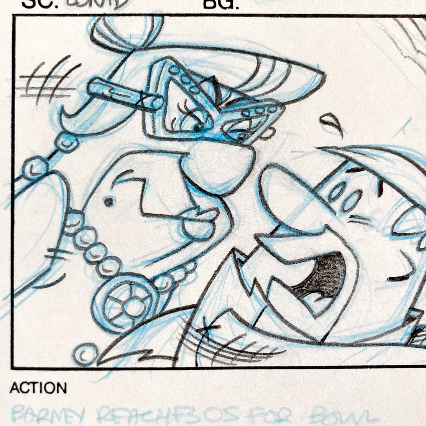 The Flintstones Original Production Used Storyboard Sheet with 3 panels "Fruity Pebbles Commercial" (Hanna-Barbera, 1996). For sale on FLIP Gallery
