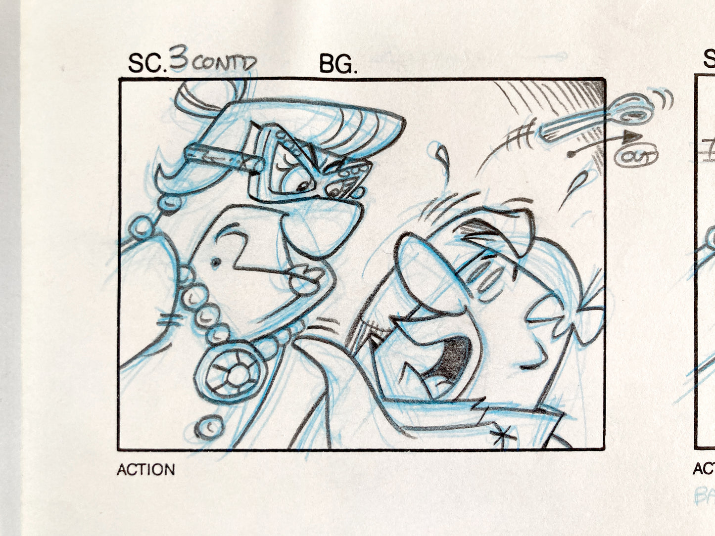 The Flintstones Original Production Used Storyboard Sheet with 3 panels "Fruity Pebbles Commercial" (Hanna-Barbera, 1996). For sale on FLIP Gallery