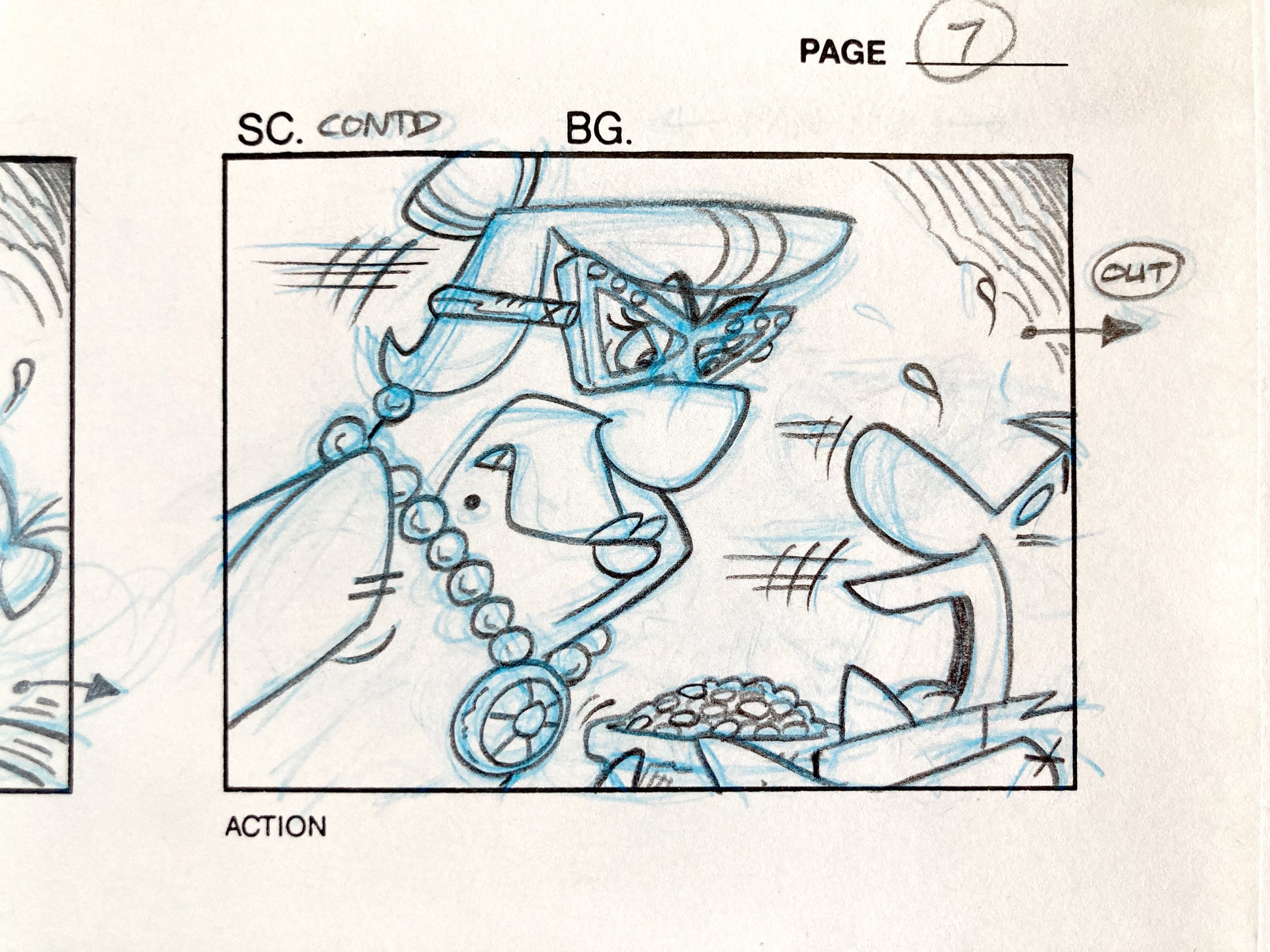 The Flintstones Original Production Used Storyboard Sheet with 3 panels "Fruity Pebbles Commercial" (Hanna-Barbera, 1996). For sale on FLIP Gallery