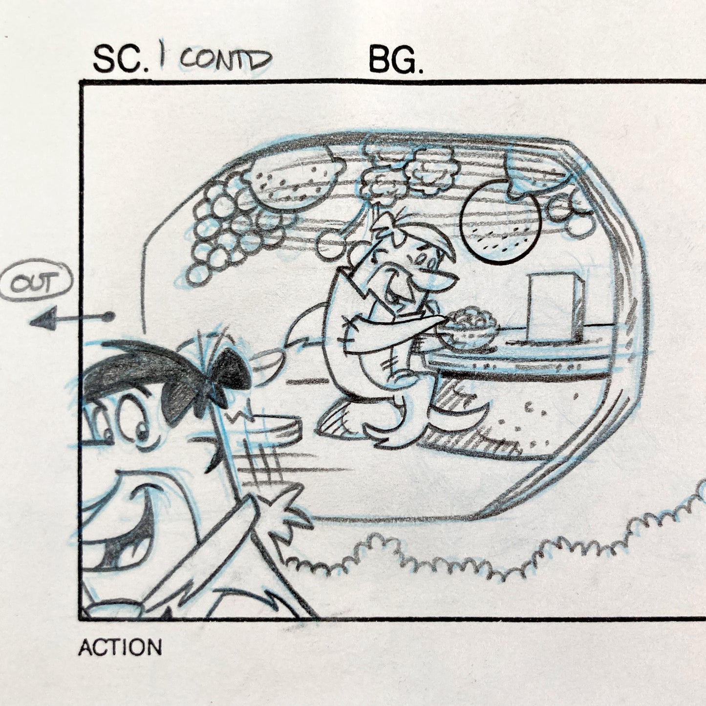 The Flintstones Original Production Used Storyboard Sheet with 3 panels "Fruity Pebbles Commercial" (Hanna-Barbera, 1996). For sale on FLIP Gallery