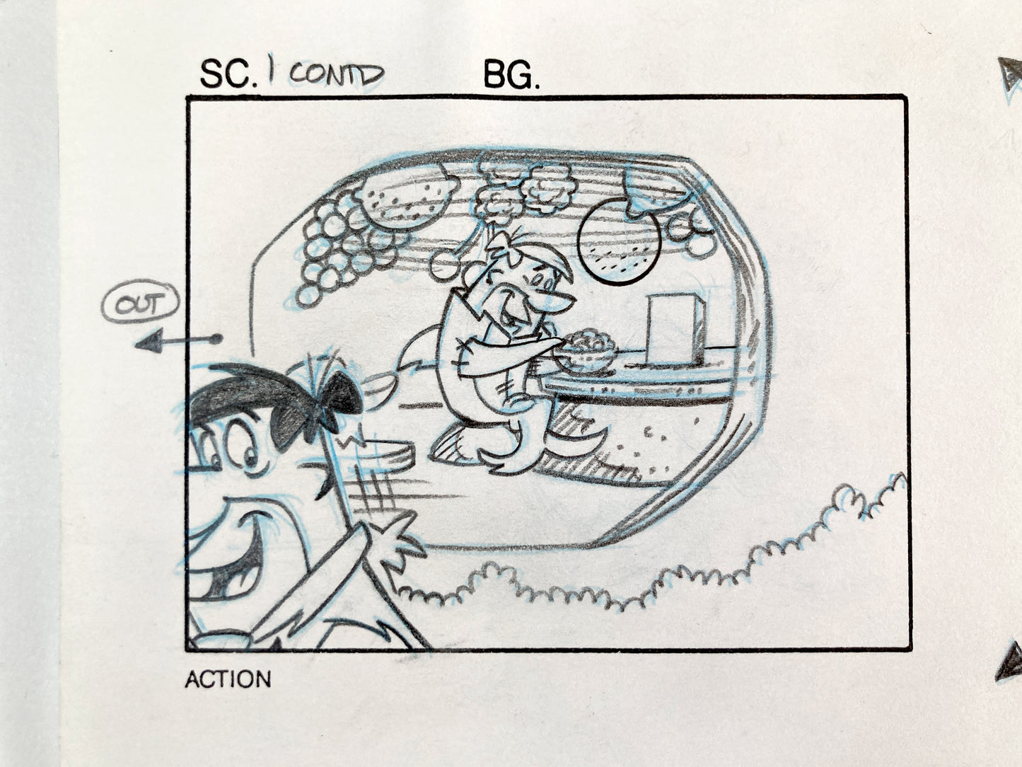 The Flintstones Original Production Used Storyboard Sheet with 3 panels "Fruity Pebbles Commercial" (Hanna-Barbera, 1996). For sale on FLIP Gallery