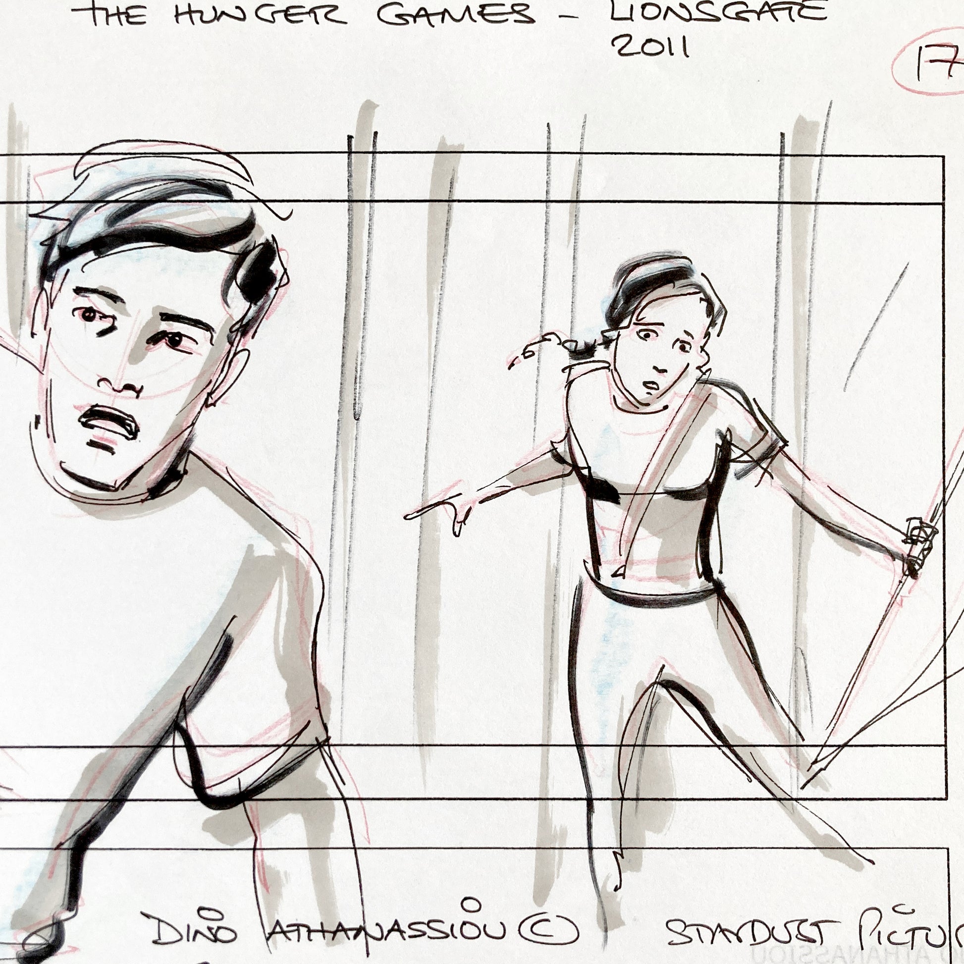 The Hunger Games : Original Storyboard Art Signed by Dino Athanassiou (Lions Gate, 2012)