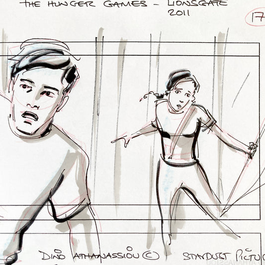 The Hunger Games : Original Storyboard Art Signed by Dino Athanassiou (Lions Gate, 2012)