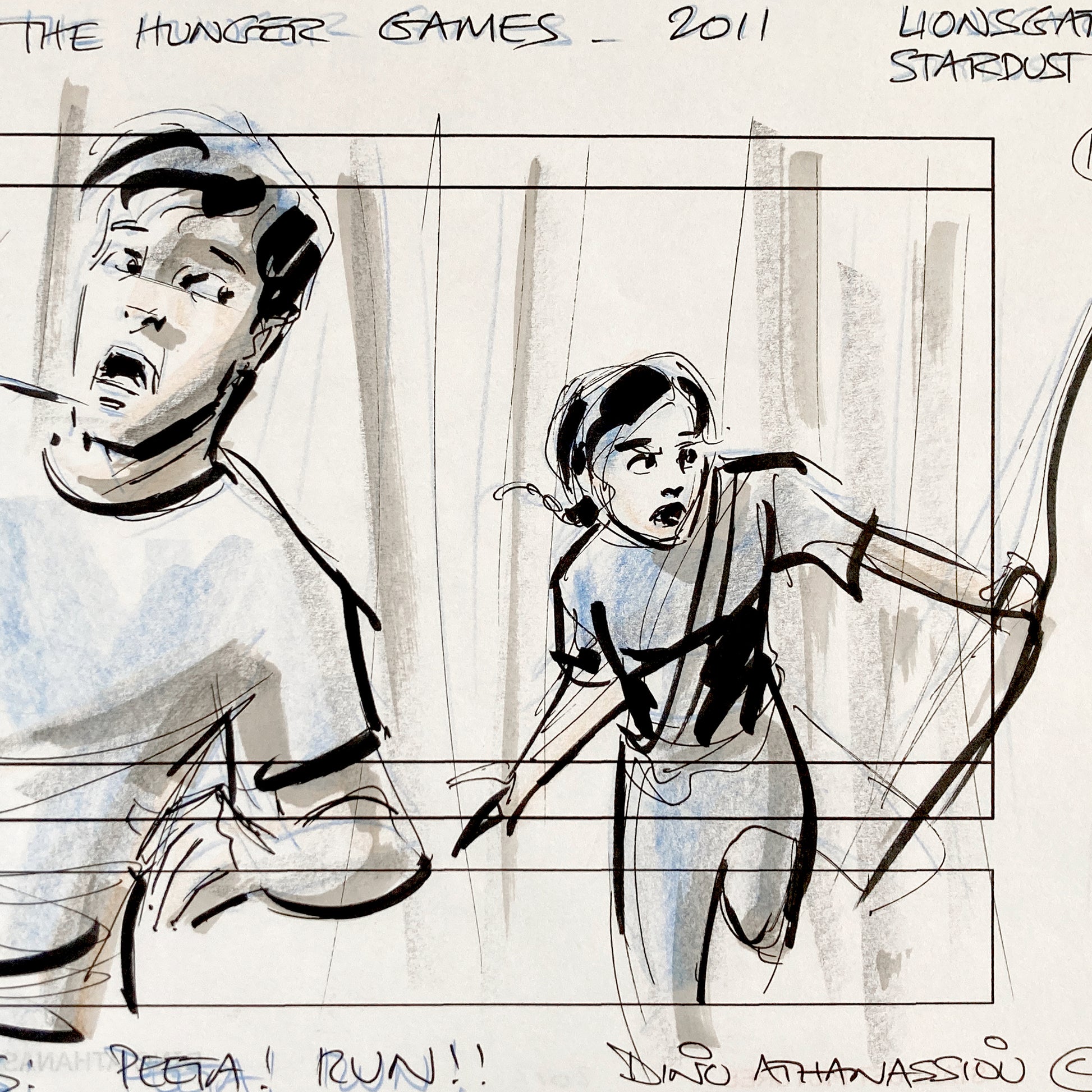 The Hunger Games : Original Production Used Storyboard Art Signed by Dino Athanassiou (Lions Gate, 2012). For sale on FLIP Gallery