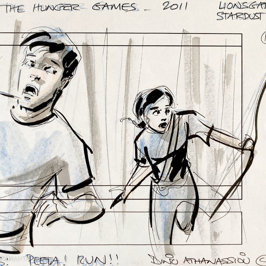 The Hunger Games : Original Production Used Storyboard Art Signed by Dino Athanassiou (Lions Gate, 2012). For sale on FLIP Gallery