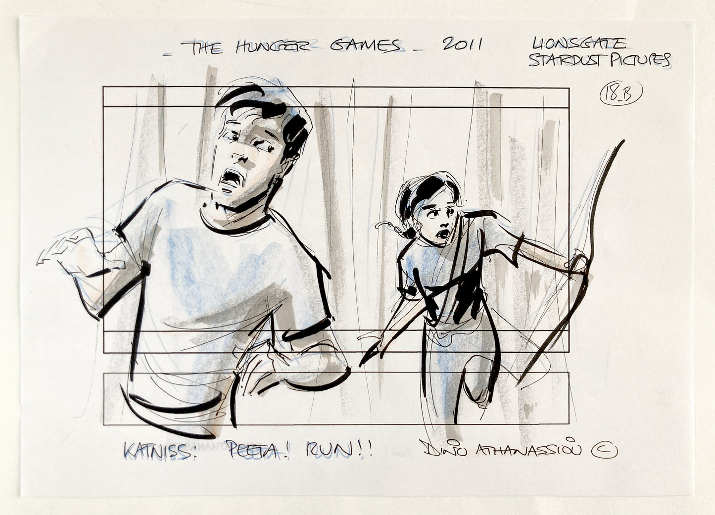 The Hunger Games : Original Production Used Storyboard Art Signed by Dino Athanassiou (Lions Gate, 2012). For sale on FLIP Gallery