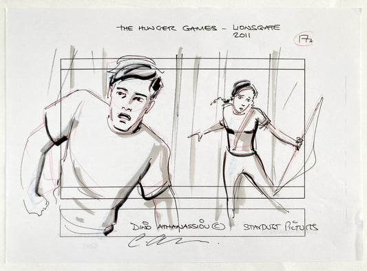 The Hunger Games : Original Storyboard Art Signed by Dino Athanassiou (Lions Gate, 2012)