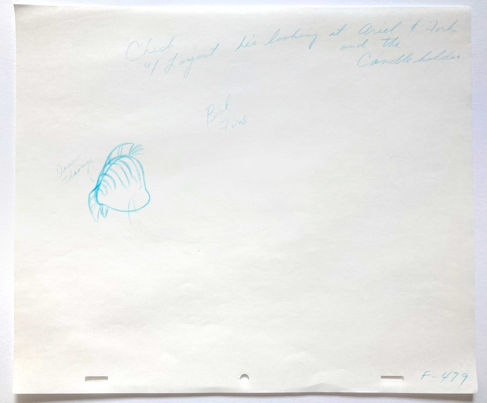 FLOUNDER : The Little Mermaid - Original Production Used Animation Drawing (Walt Disney, 1989). For sale on FLIP Gallery