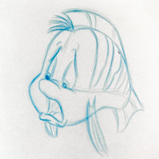 Original Animation Production Art of Flounder from The Little Mermaid