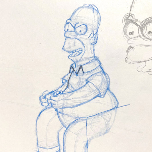The SIMPSONS : Early Original Production Used Animation Artwork Drawing of Homer Simpson. For sale on FLIP Gallery