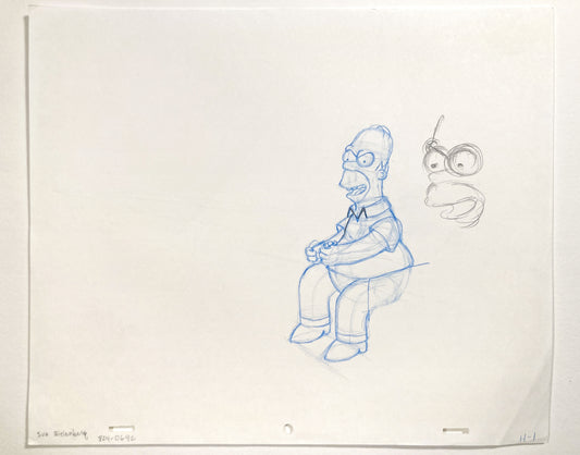 The SIMPSONS : Early Original Production Used Animation Artwork Drawing of Homer Simpson. For sale on FLIP Gallery