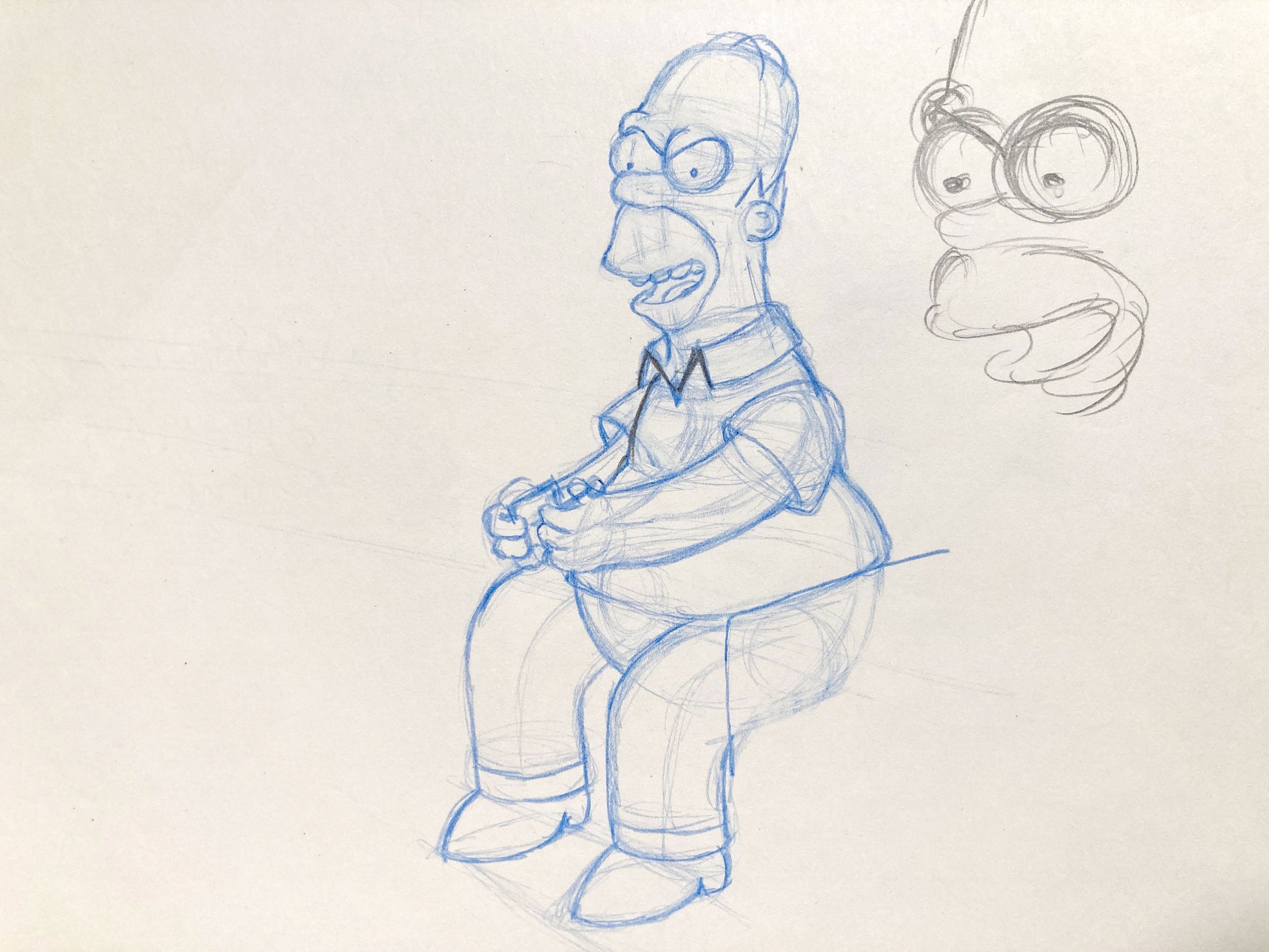 The SIMPSONS : Early Original Production Used Animation Artwork Drawing of Homer Simpson. For sale on FLIP Gallery