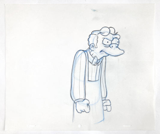 The SIMPSONS : Original Animation Production Art Drawing of Moe Szyslak (Matt Groening). For sale on FLIP Gallery