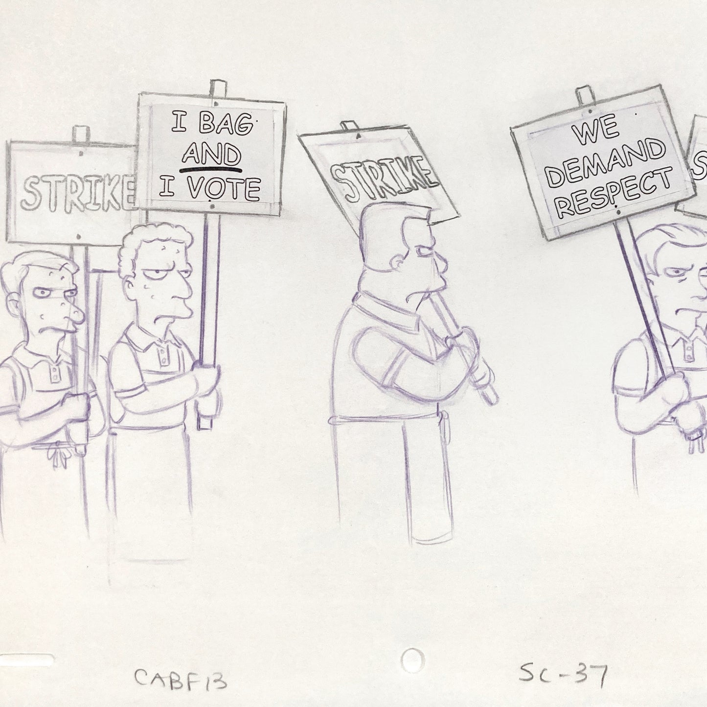 The SIMPSONS : Original Animation Drawing of Protesters (Matt Groening). For sale on FLIP Gallery