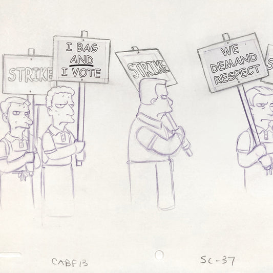 The SIMPSONS : Original Animation Drawing of Protesters (Matt Groening). For sale on FLIP Gallery