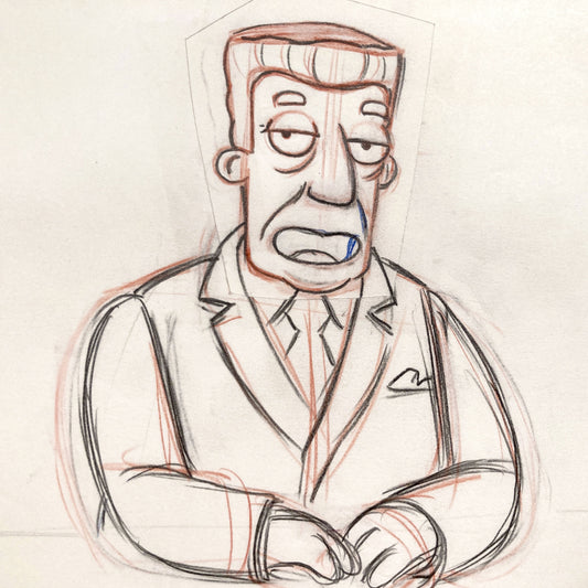 The SIMPSONS Original Animation Art Drawing of Kent Brockman. For sale on FLIP Gallery