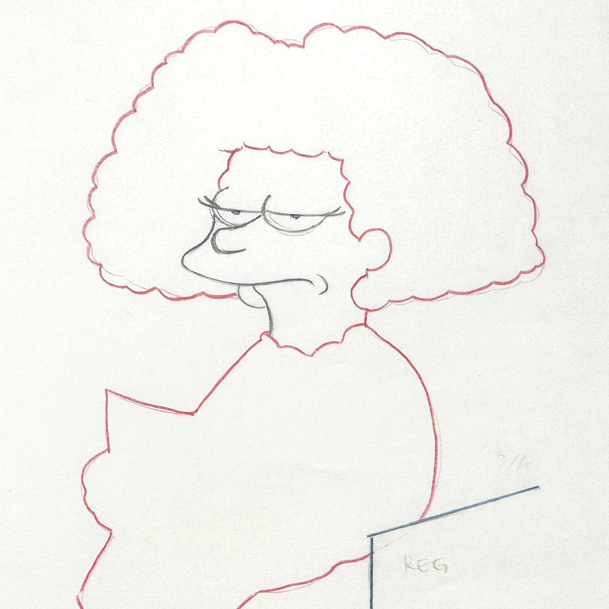 The SIMPSONS Original Animation Production Art Drawing of Selma Bouvier. For sale on FLIP Gallery